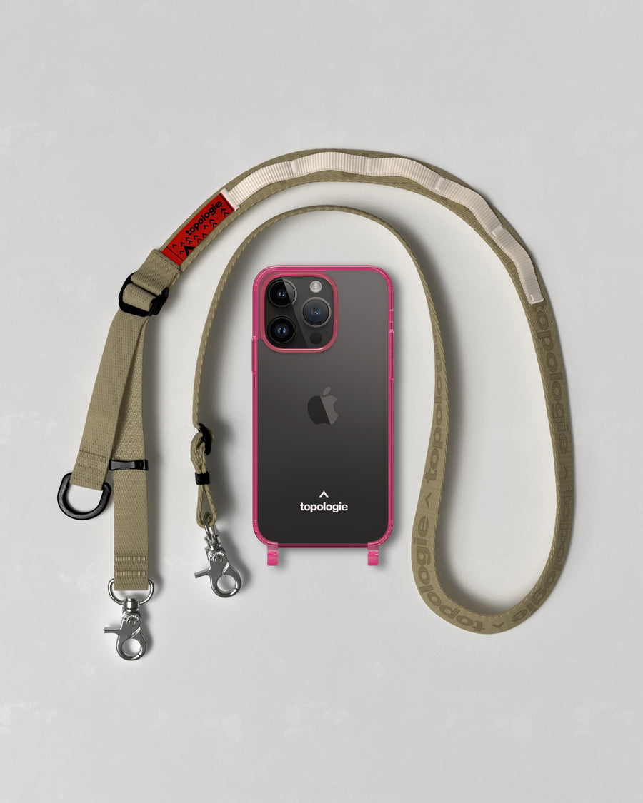 Verdon 手機殼 / 透色螢光粉紅 / 多用途Sling繩索背帶 卡其