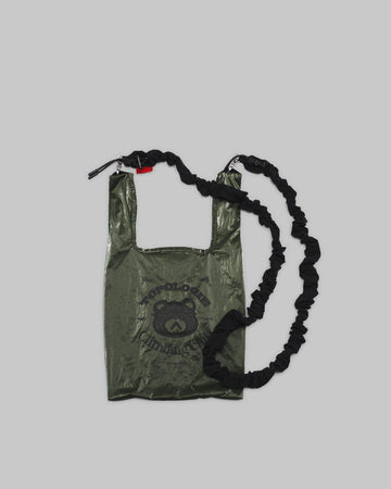 Konbini 迷你可摺疊便攜包 / 金屬深綠色 / Metallic / Bungee 繩索背帶 / 純黑